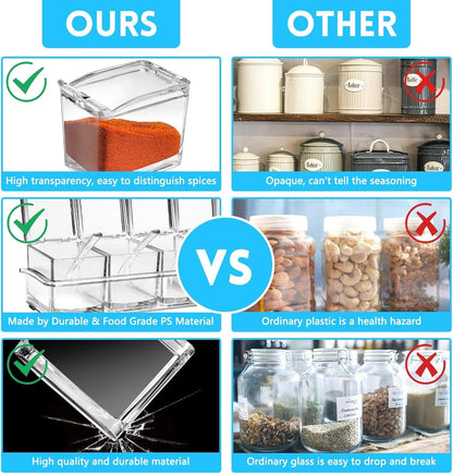 4-Cell Clear Seasoning Rack Spice Box, Storage Container Condiment Jars Acrylic Seasoning Box with