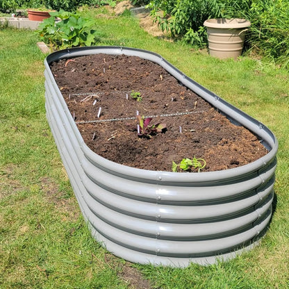 1 Pack 8x3x1.5FT Galvanized Raised Garden Bed Kit Oval Metal Ground Planter Box Outdoor Bottomless