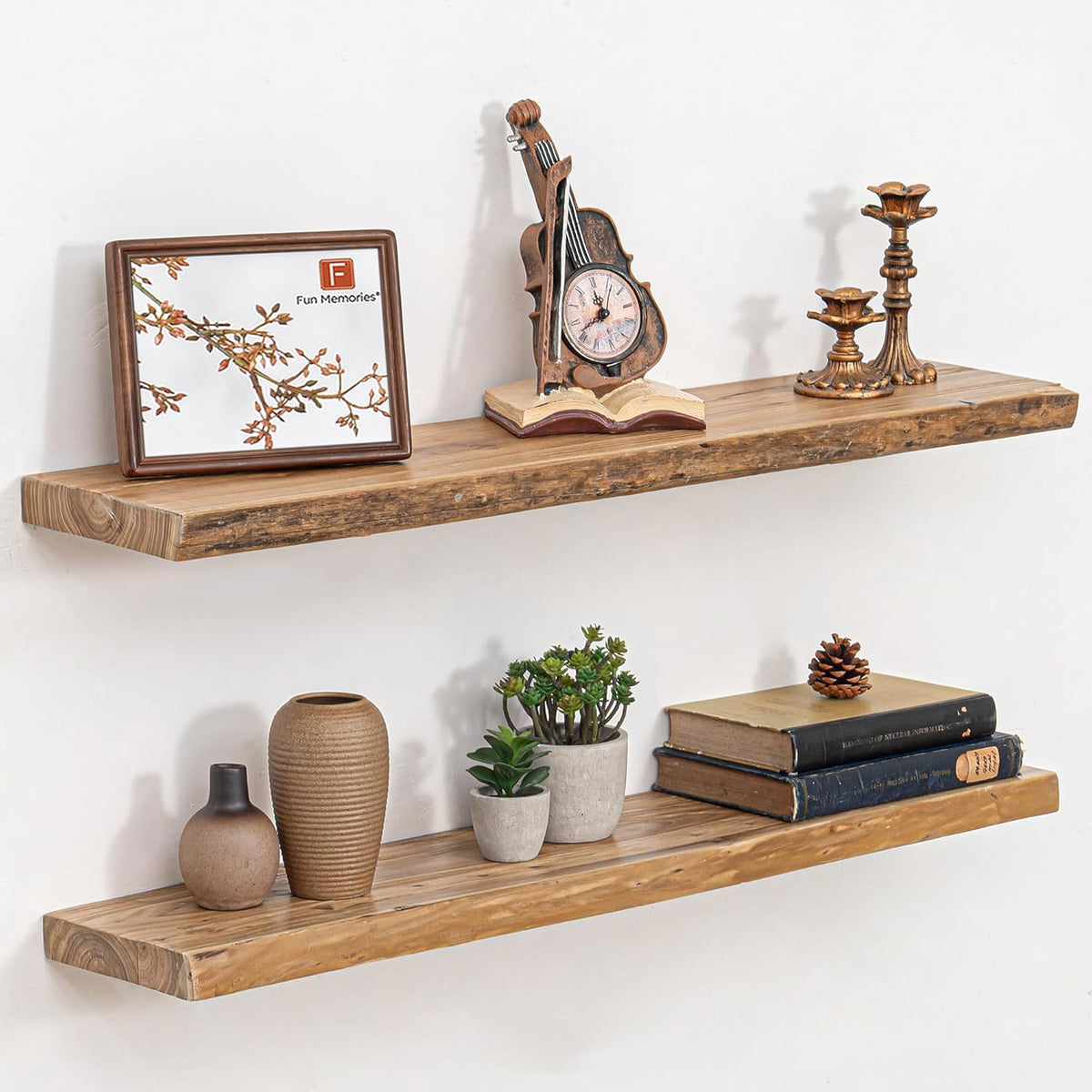 Floating Shelves for Wall, 36" Live Edge Solid Elm Wood Floating Shelf, Wall-Mounted Display