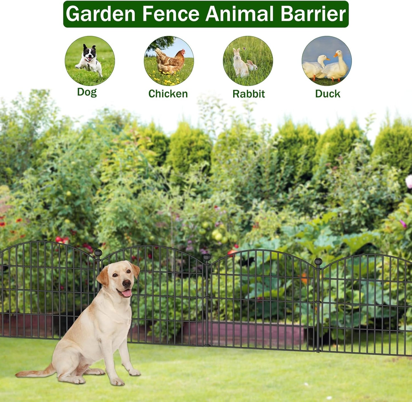 10 Panels No Dig Decorative Garden Fence Animal Barrier - 24 in (H) x 20 ft (L) - Dog Fence Outdoor