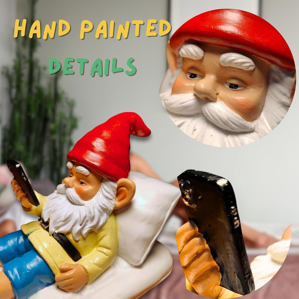 Relaxing Pool Gnome with Smartphone - 5.6" Heavy Resin Garden Statue - Weather-Resistant Funny Lawn