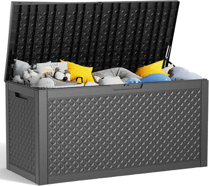 100 Gallon Resin Deck Box, Lockable Patio Outdoor Storage Box for Furniture, Garden Tools and Tools