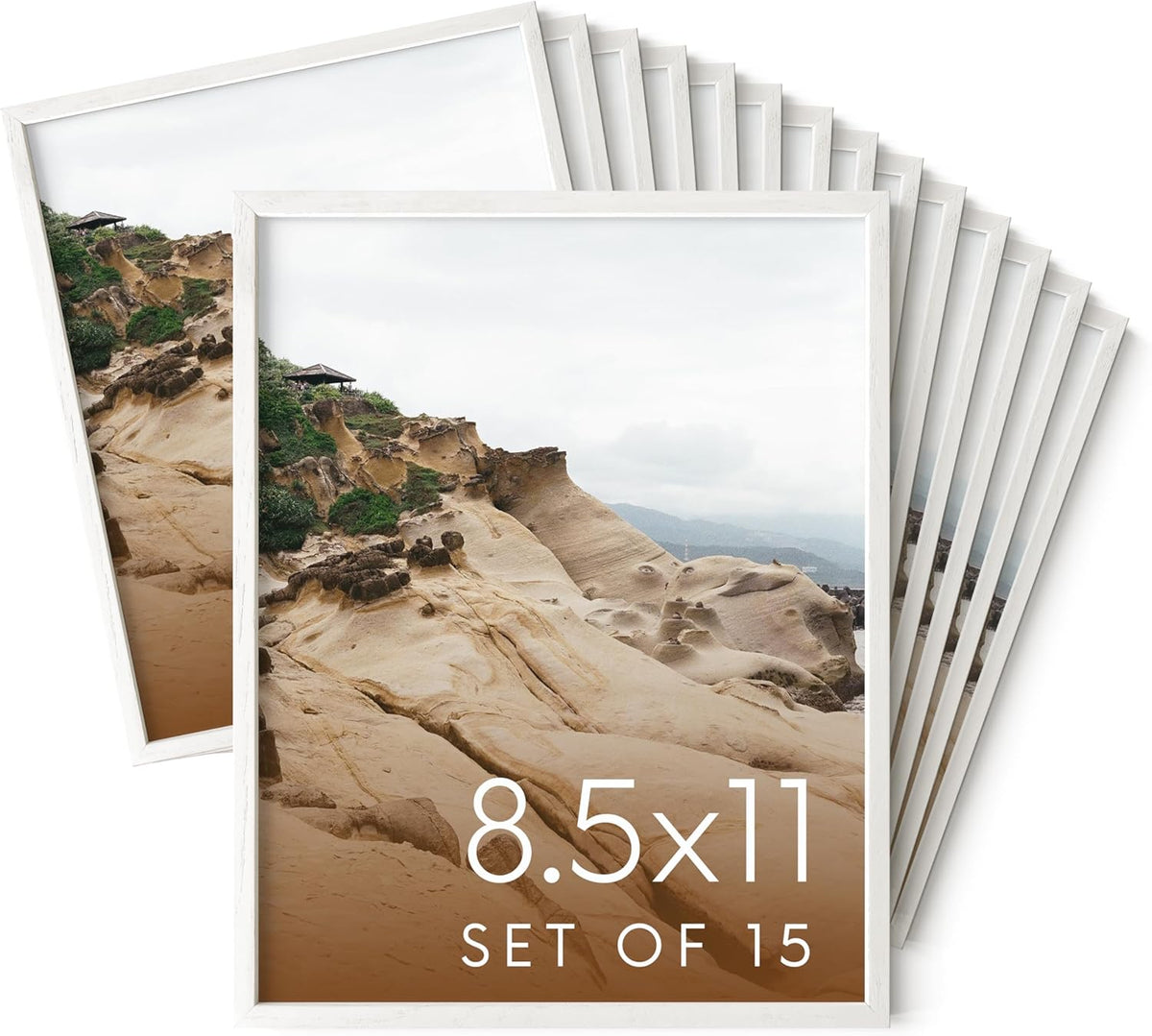 Haus and Hues 8.5x11 White Oak Wood Picture Frames Set of 15 - Premium Bulk Picture Frames 8.5x11