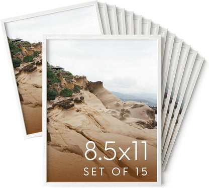 Haus and Hues 8.5x11 White Oak Wood Picture Frames Set of 15 - Premium Bulk Picture Frames 8.5x11