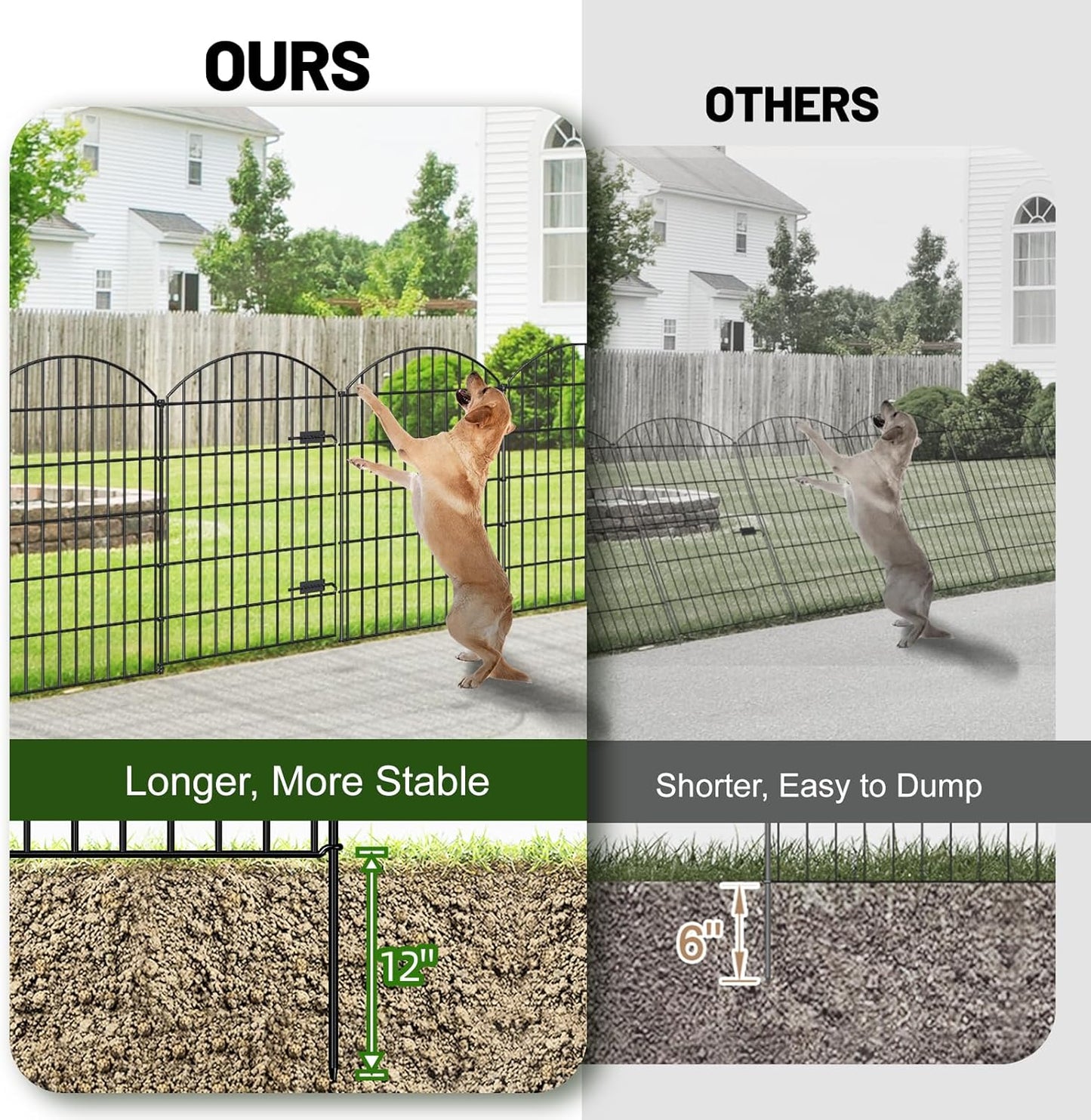Metal Garden Fence with Gate 42in (H) x 23.3ft (L), 1 Gate+ 9 Panels Dog Fence Border Fence Animal