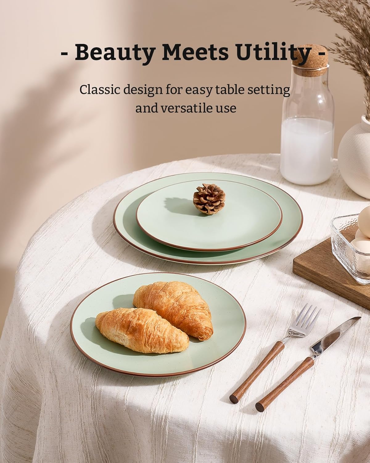 Famiware Venus Plates and Bowls Sets, 18 Pieces Stoneware Dinnerware Sets, Speckled Dishes Set for