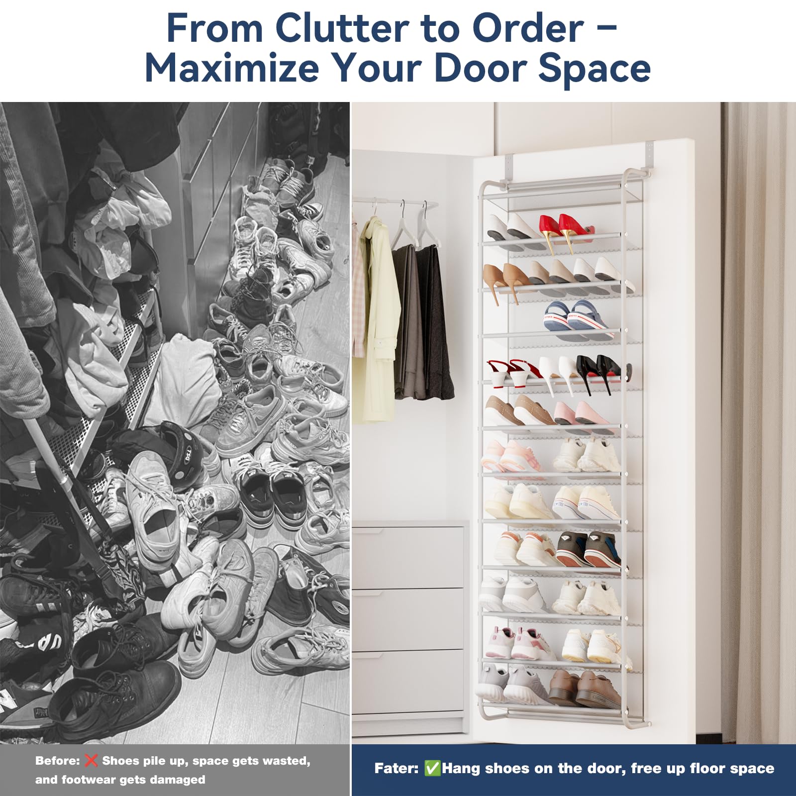 Whitmor 36 Pair Over The Door Shoe Organizer, 12 Tier Hanging Shoe Organizer, Heavy Duty Metal &
