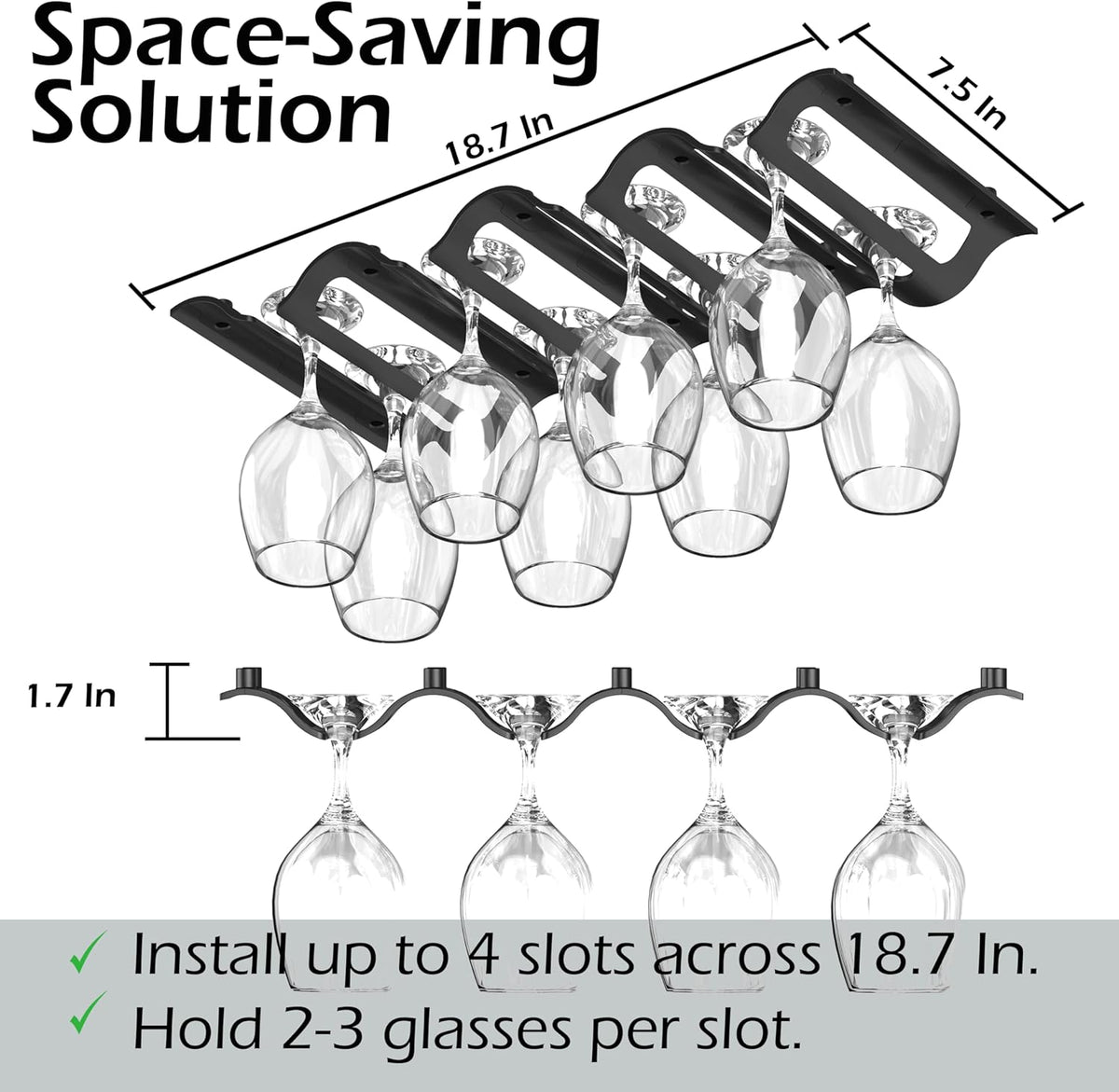 Bariboo Wine Glass Storage Case – Hang 8-12 Glasses on Your 18.7 x 9 x 1.7 In., Dust-Free Wine
