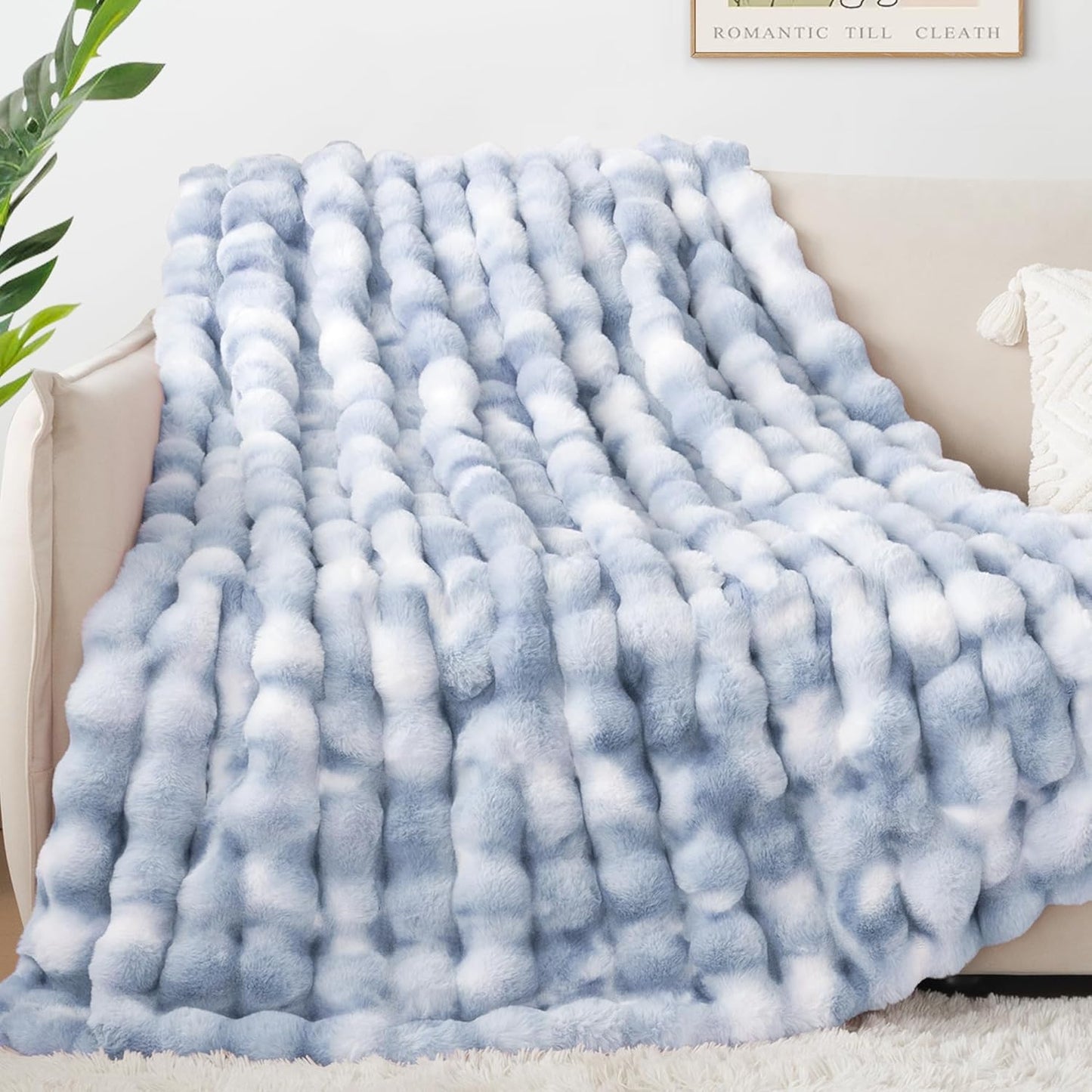 Touchat Luxury 1000GSM Rabbit Faux Fur Blanket, Super Heavy Warm Cozy Brown Blankets for Couch Bed