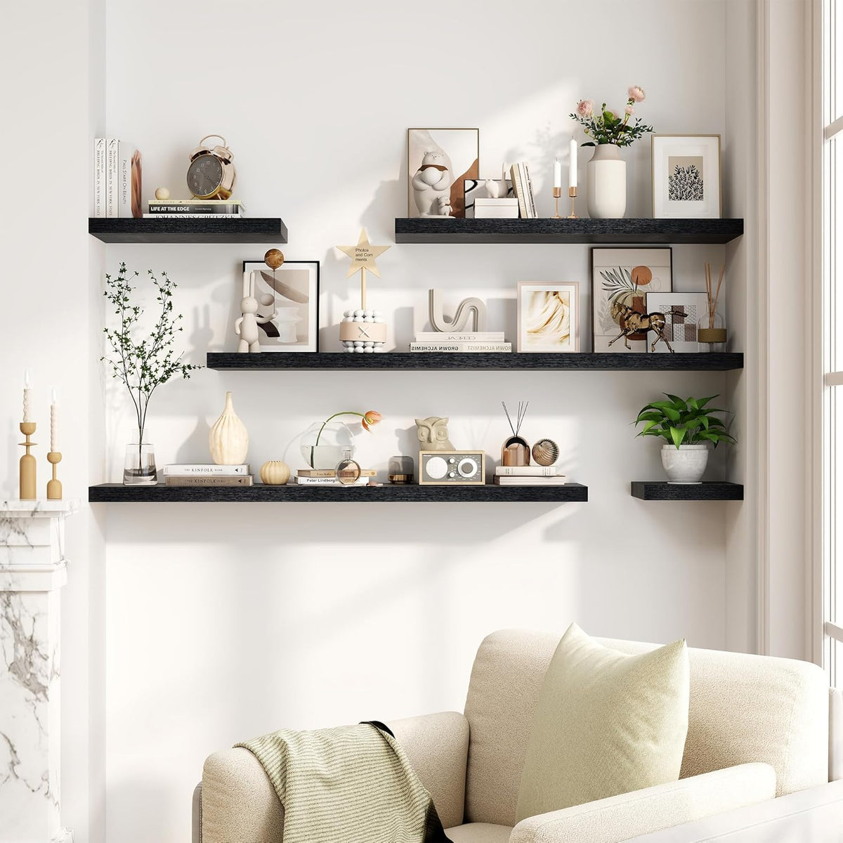 Fun Memories Black Floating Shelves 16 Inch Long, 8 Deep Floating Shelf Wall Mounted, 16 x 8 Inch