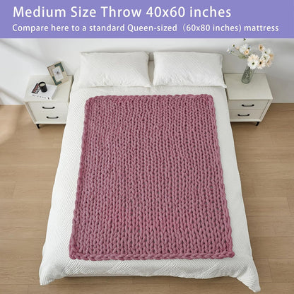 Bigacogo Chunky Knit Throw Blanket for Couch, 40x60 inches, 100% Hand Knitted with Thick Jumbo