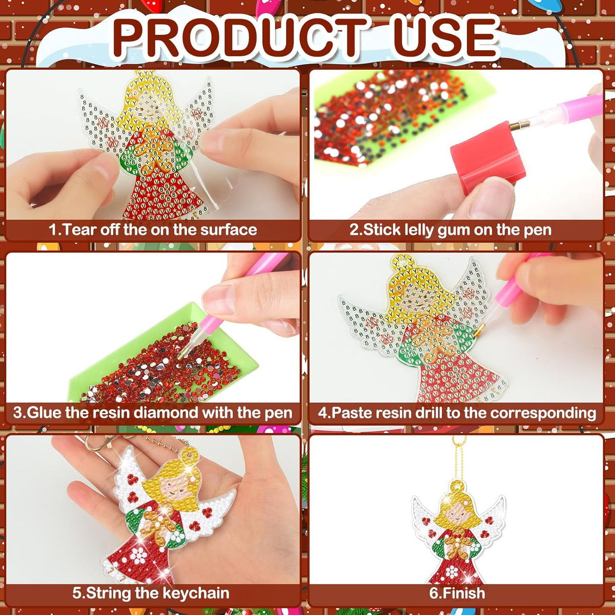 Tondiamo 20 Pcs Christmas Diamond Painting Keychain Kits 5D DIY Diamond Art Pendants Double Sided