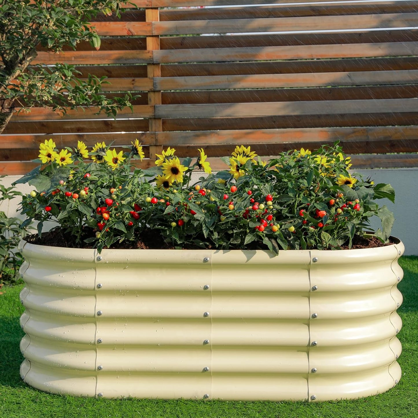 Land Guard 18“ Tall Outdoor Metal Raised Garden Bed, Oval Deep Root Planter Box for Vegetables
