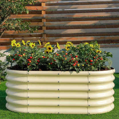 Land Guard 18“ Tall Outdoor Metal Raised Garden Bed, Oval Deep Root Planter Box for Vegetables