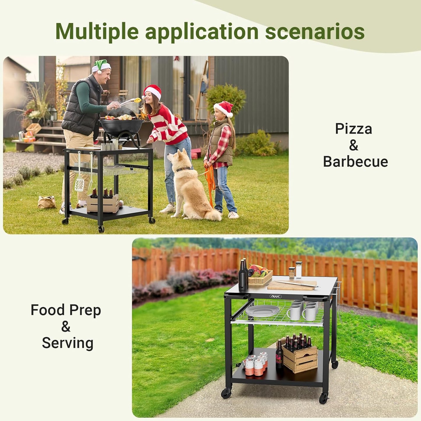 NUUK Outdoor Grill Cart 30"x 24" Pizza Oven Table 3-Shelf with Drawer BBQ Grilling Carts Outside