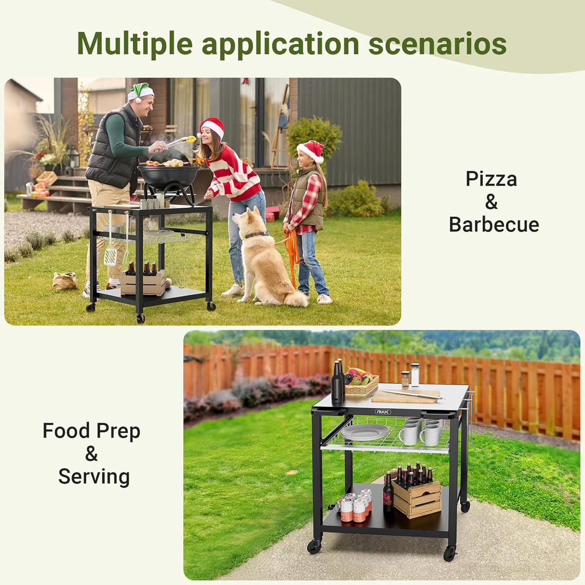 NUUK Outdoor Grill Cart 30"x 24" Pizza Oven Table 3-Shelf with Drawer BBQ Grilling Carts Outside