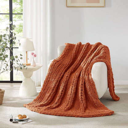 L'AGRATY Chunky Knit Blanket Throw: 80''x90'' Chenille Chunky Knitted Throw Blankets for Bed Couch