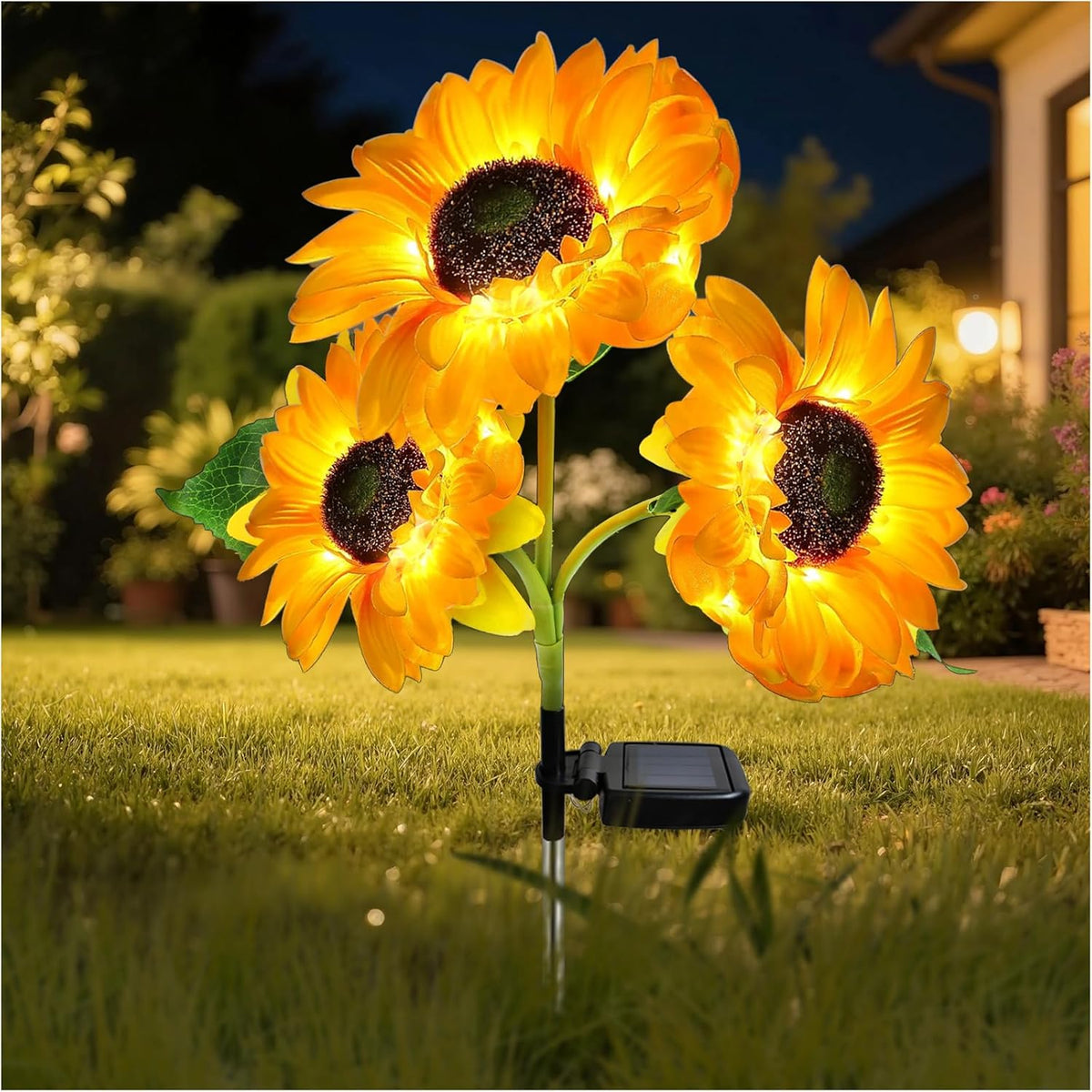 Outdoor Solar Garden Stake Lights,Upgraded LED Solar Powered Light with 3 Sunflower, Waterproof