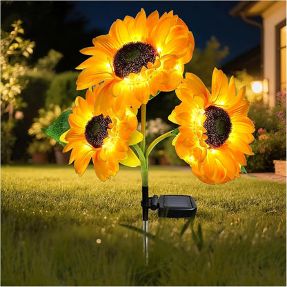 Outdoor Solar Garden Stake Lights,Upgraded LED Solar Powered Light with 3 Sunflower, Waterproof