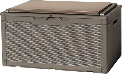 Flamaker Deck Box with Cushion 100 Gallon Waterproof Resin Storage Box with Air Rod Indoor Outdoor
