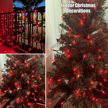 HISHINY Christmas Lights 100 Count Red Christmas Tree String Lights with Green Wire for Outdoor