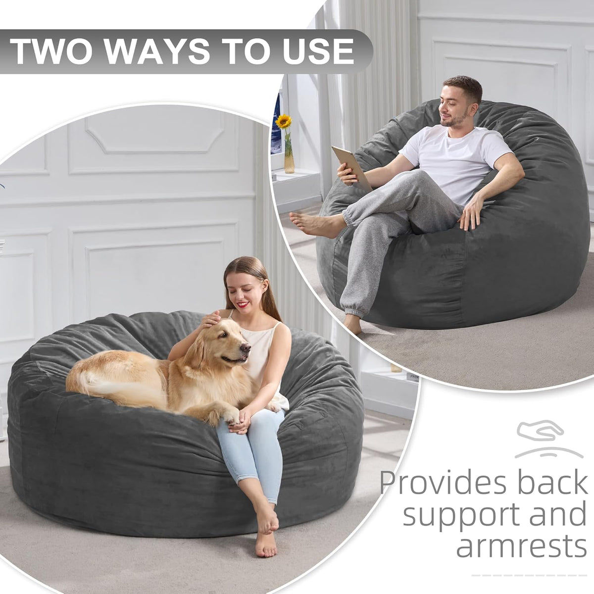 Hobestluk 5FT Bean Bag Chair Giant Bean Bag Chairs for Adults Large Bean Chairs with Removable
