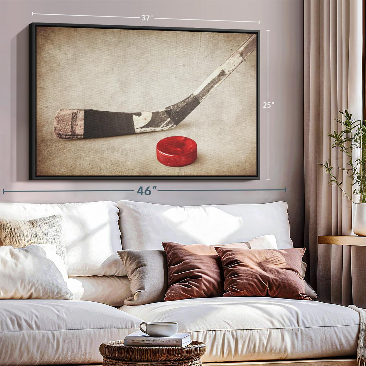 Elephant Stock Vintage Ice Hockey Wall Art - Horizontal Framed Canvas - 1-Piece Hallway Wall Decor