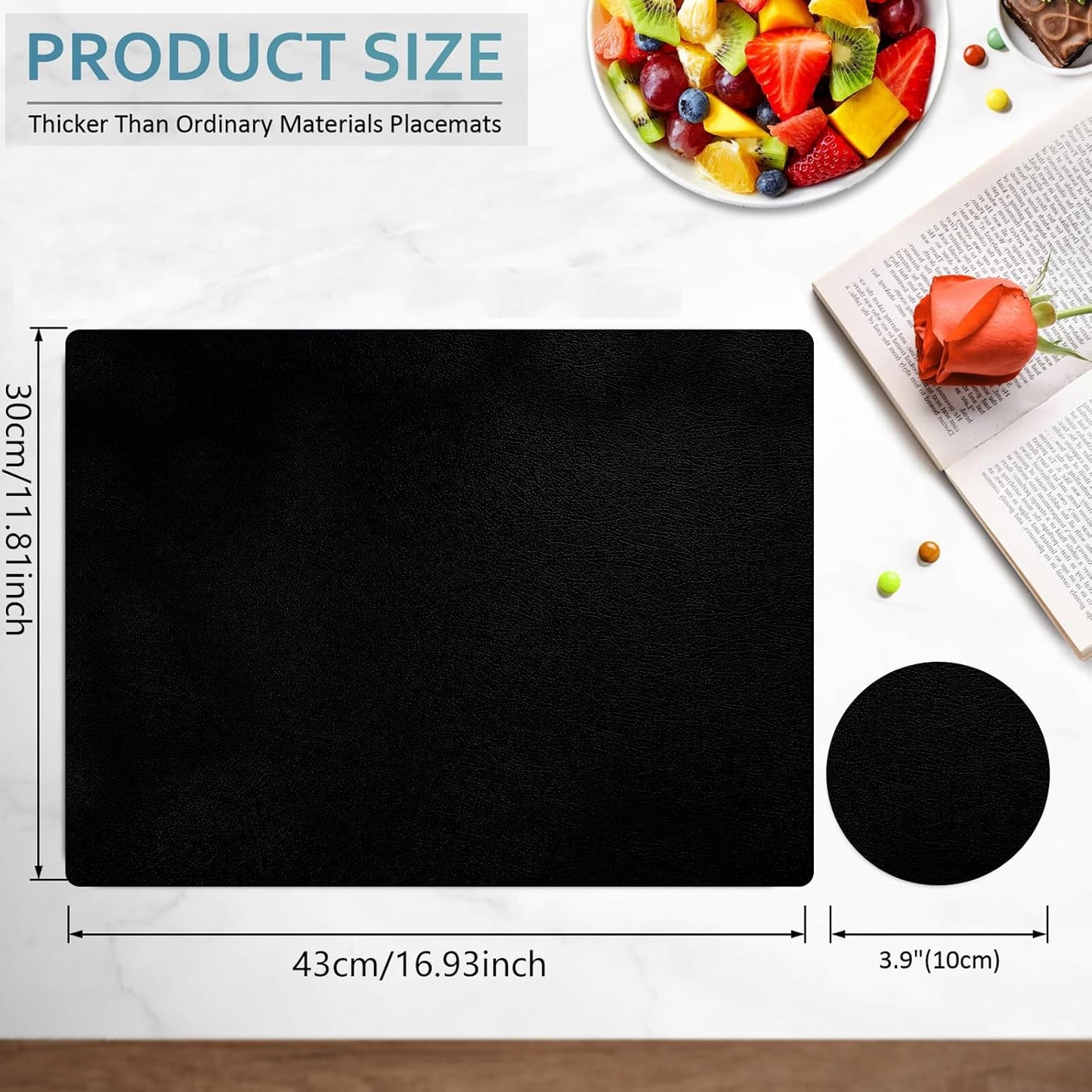 Faux Leather Placemats and Coasters Set of 6, Waterproof, Oil-Proof Wipeable, PVC Leather Place