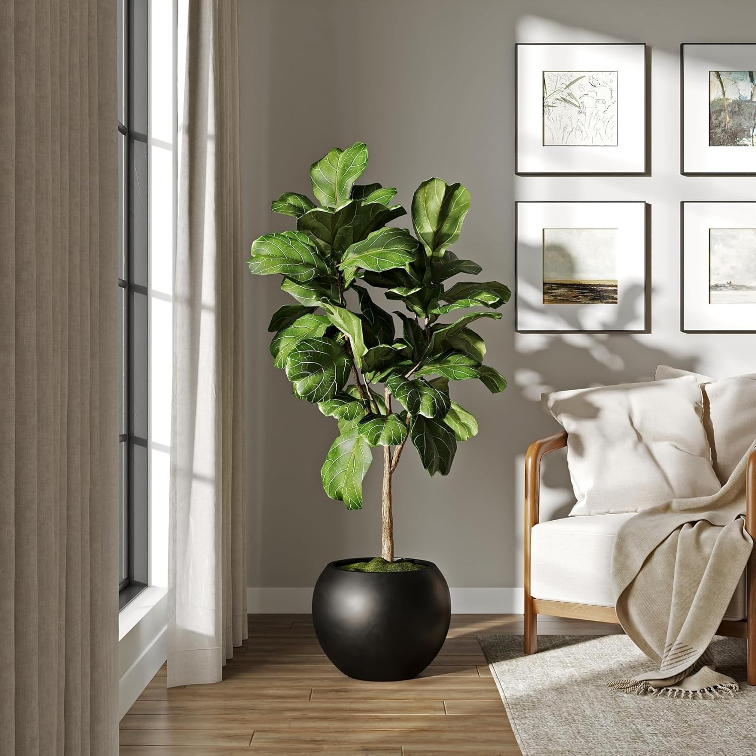 DTY Signature Mount Sherman Lightweight Durable Modern Fiberstone Sphere Planter for Indoor &