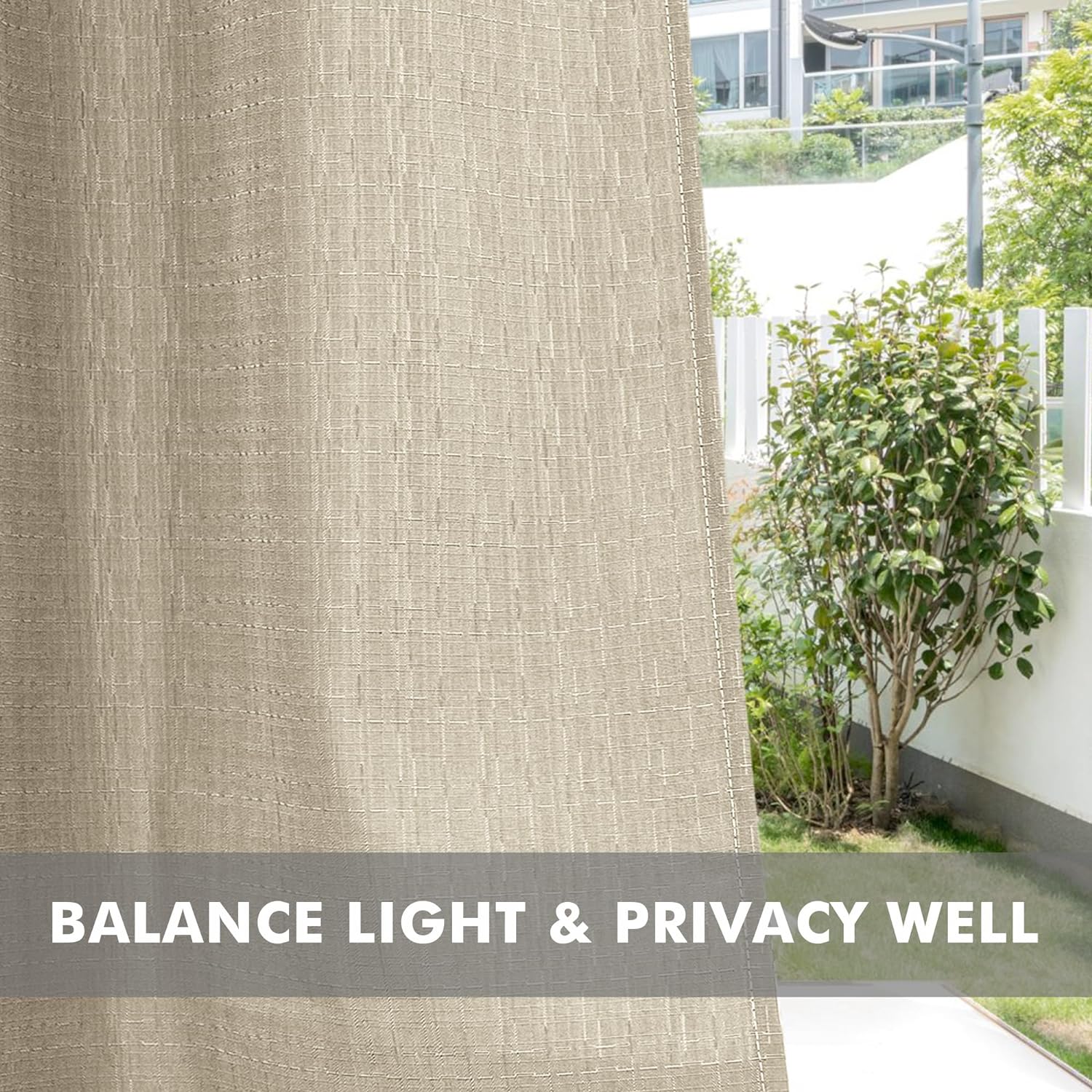 HolidayIdeas 6 Panels Linen Outdoor Curtains for Patio Waterproof-Cream Outside Gazebo Curtains