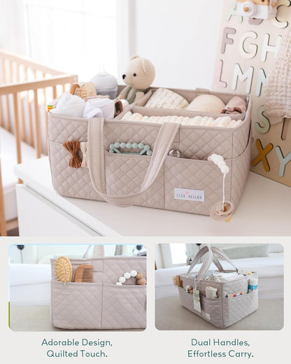 Lily Miles Baby Diaper Caddy Organizer, Quilted Nursery Storage Organizer for Newborn Essentials