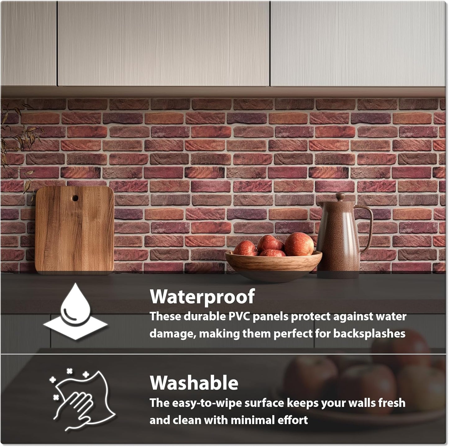 CONCORD WALLCOVERINGS ™ 3D Red Faux Brick Wall Panels - Pack of 20, Lightweight 17.5" x 24" (44.5
