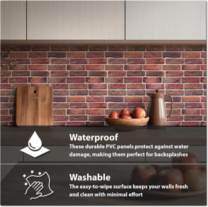 CONCORD WALLCOVERINGS ™ 3D Red Faux Brick Wall Panels - Pack of 20, Lightweight 17.5" x 24" (44.5