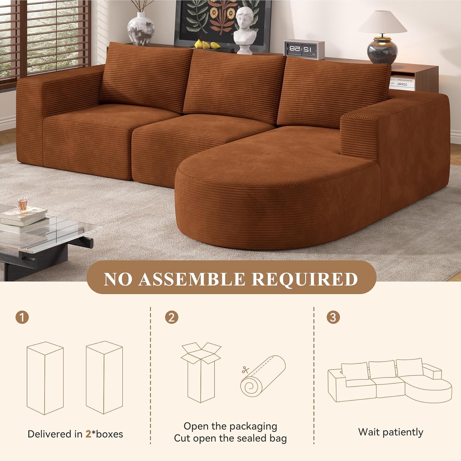 Modular Sectional Sofa with L-Shape Chaise,Cloud Sectional Modern Sleeper Couch with Deep