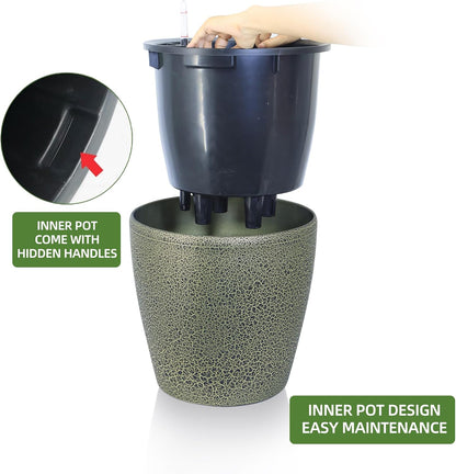 Dexceder 15x14 Self Watering Planter with Wheels Indoor Outdoor, Inner Pot Design, Thickened Large