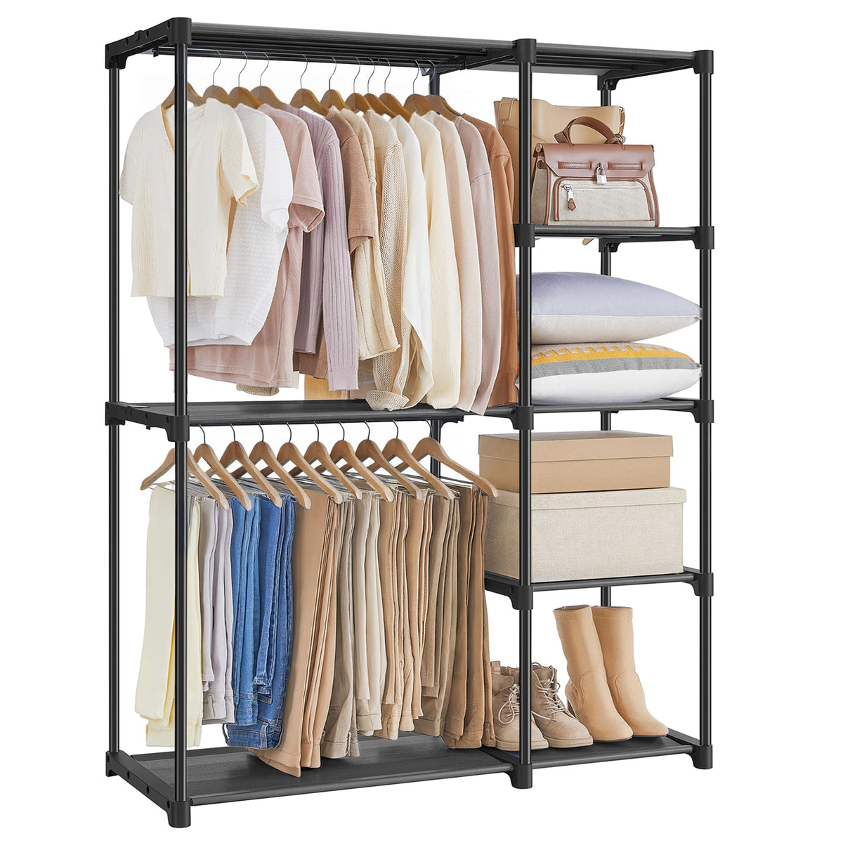 SONGMICS Portable Closet, Freestanding Closet Organizer, Clothes Rack with Shelves, Hanging Rods