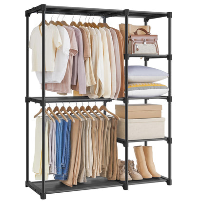 SONGMICS Portable Closet, Freestanding Closet Organizer, Clothes Rack with Shelves, Hanging Rods