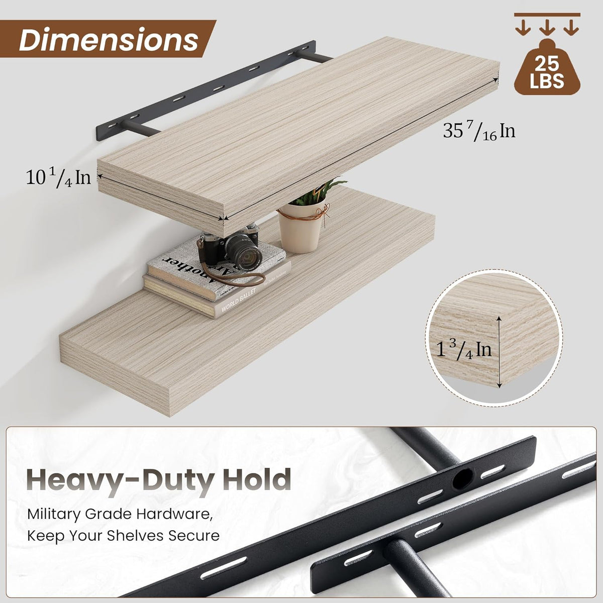 Heimlove 36 Inch Floating Shelves for Wall Set of 2,Wall Shelves for Storage & Decor - Heavy Duty