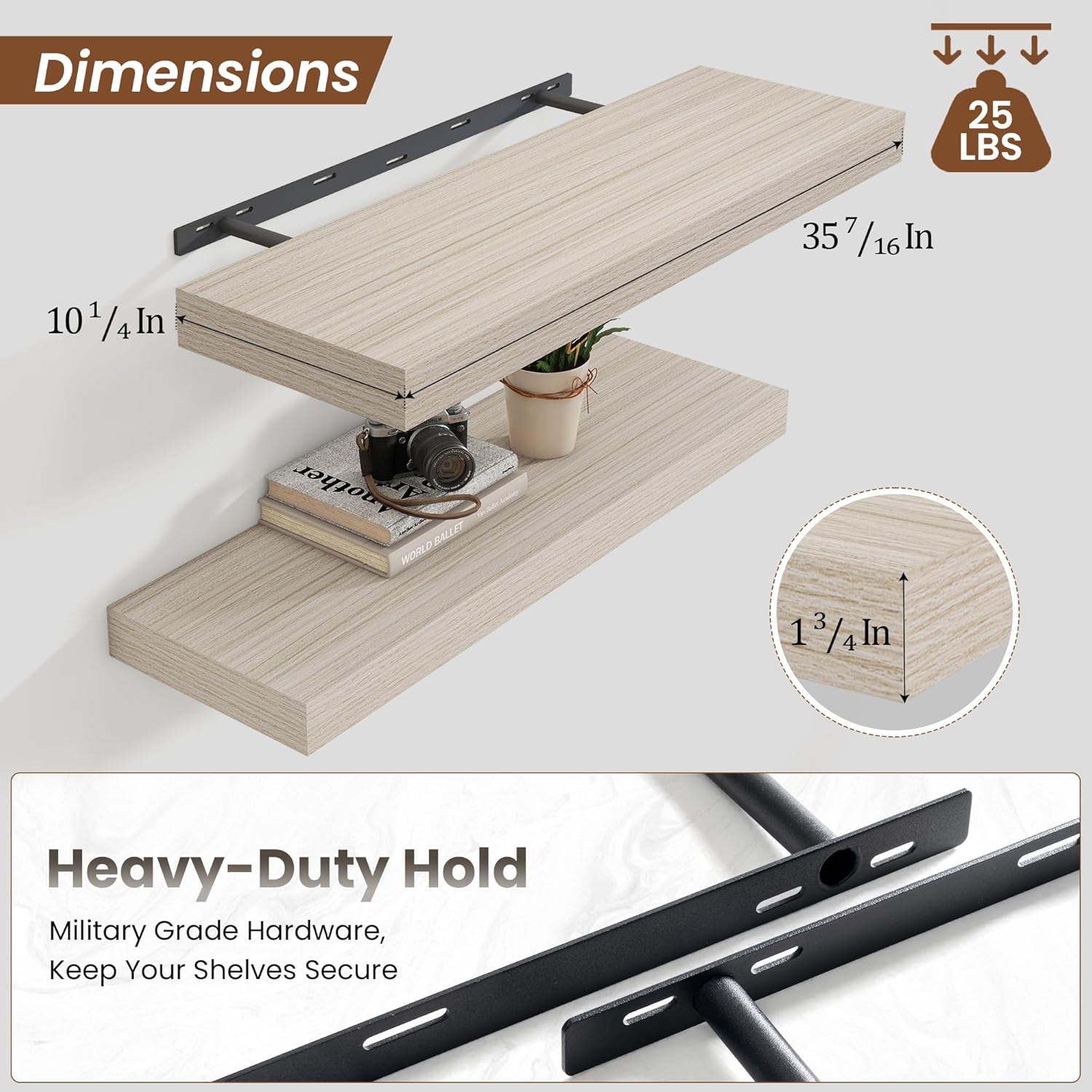 Heimlove 36 Inch Floating Shelves for Wall Set of 2,Wall Shelves for Storage & Decor - Heavy Duty