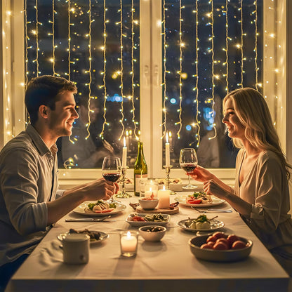 suddus Curtain Lights for Bedroom, 150 Led Hanging String Light Outdoor, Fairy Curtain Lights