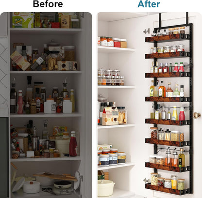 bukfen Over the Door Pantry Organizer, 8-Tier Adjustable Wooden Basket Kitchen Pantry Door