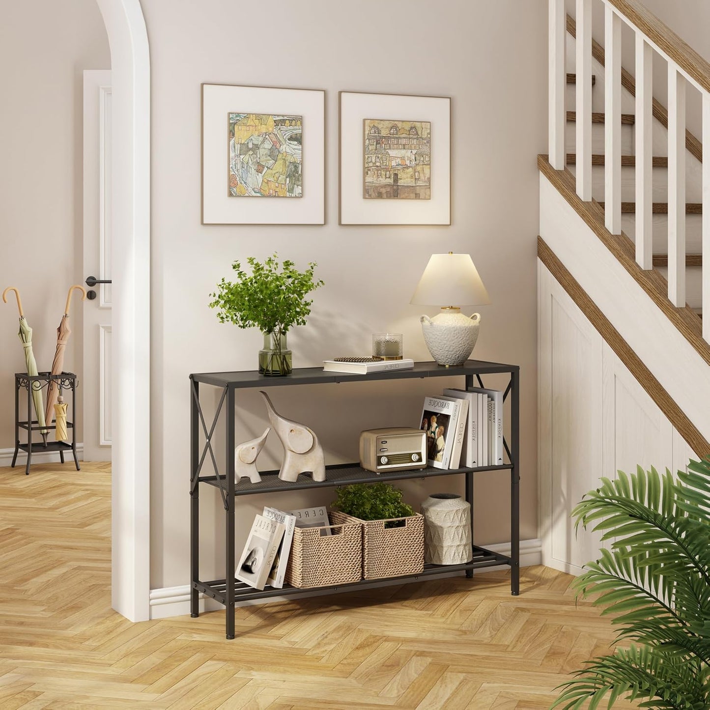 Hoctieon Industrial Console Table, 3 Tier Entryway Table, Hallway Table, Narrow Sofa Table with