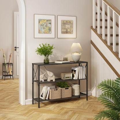 Hoctieon Industrial Console Table, 3 Tier Entryway Table, Hallway Table, Narrow Sofa Table with