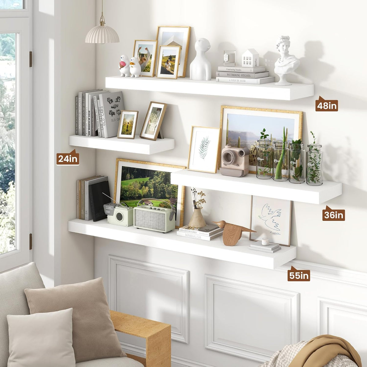 Heimlove 55 Inch Floating Shelves for Wall,10 Deep Large White Wall Shelf with Heavy Duty