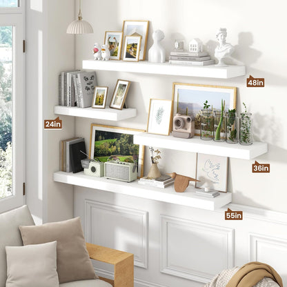 Heimlove 55 Inch Floating Shelves for Wall,10 Deep 10 Deep Large White Wall Shelf with Heavy Duty