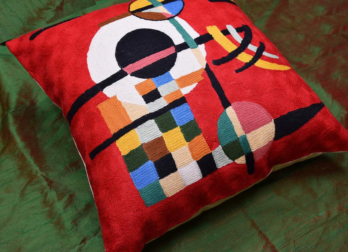 Modern Throw Pillow Cover - Kandinsky Inspired Abstract Pattern - Red - 18" x 18" - Hand