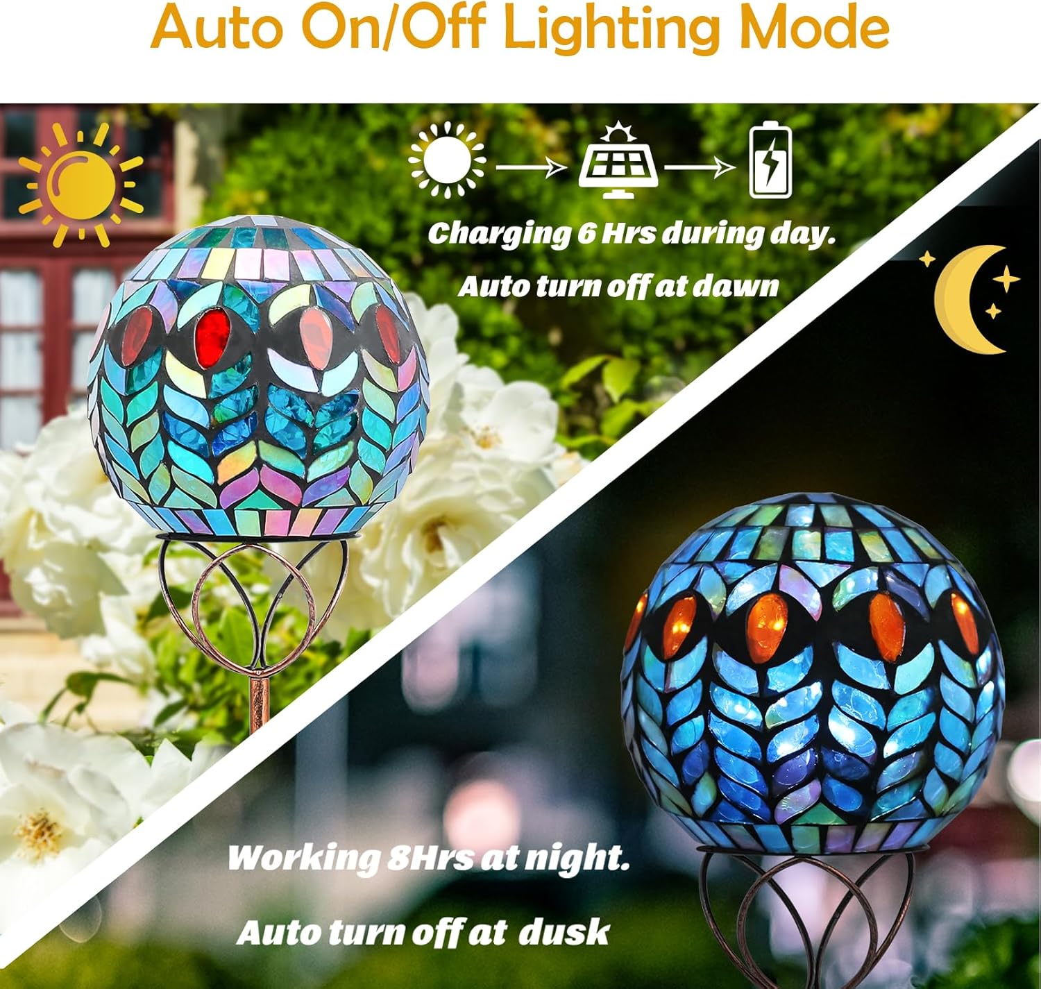 Afirst Solar Outdoor Garden Lights Decorative - Mosaic Solar Stakes Gazing Ball Waterproof Outdoor