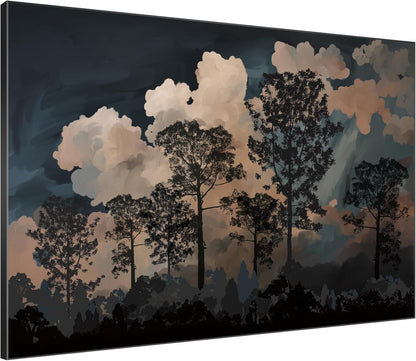 SIGNWIN 60"x72" Extra Large Framed Wall Art Silhouetted Trees at Dusk, Dramatic Forest and
