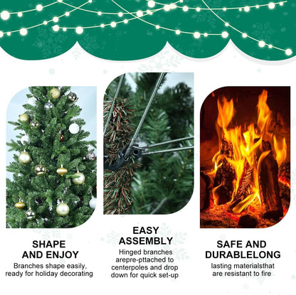 9 FT Artificial Christmas Tree with 3529 PE&PVC Mixed Branch Tips, Unlit Hinged Premium Spruce Fake