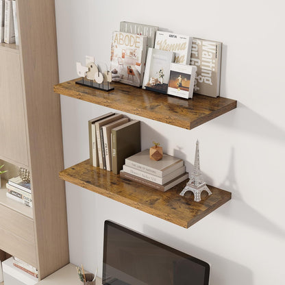 30" Floating Shelves for Wall, 12" Deep Slim Rustic Brown Floating Shelves, Wall-Mounted Shelves